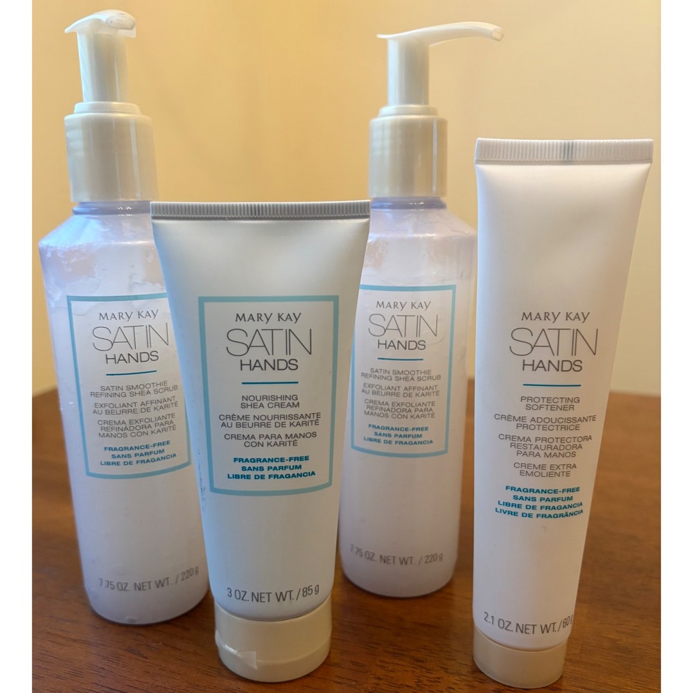 BRAND NEW Mary Kay Satin‎ Hands Fragrance Free Set Shea Scrub Cream Softener Set